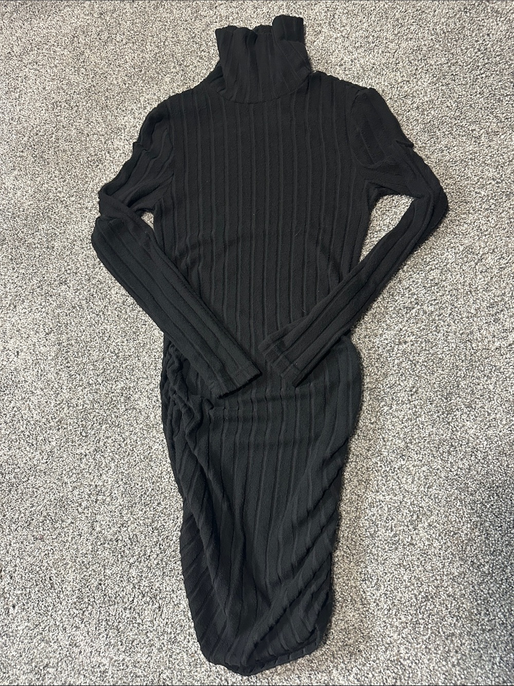Black Ribbed Turtleneck Bodycon Dress